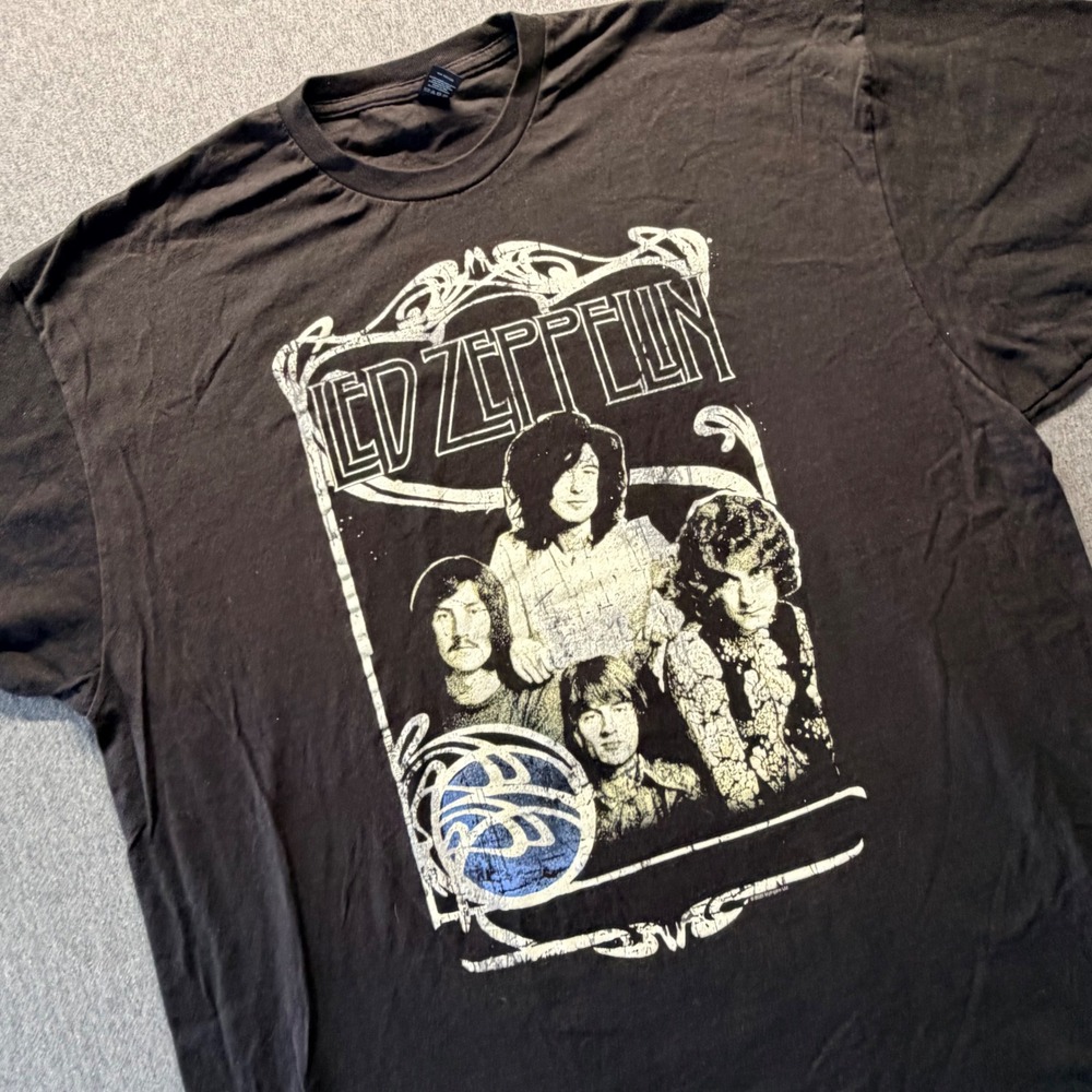 Led Zeppelin Mens XXL Black Graphic T-Shirt Rock Band Tultex Ringspun Cotton